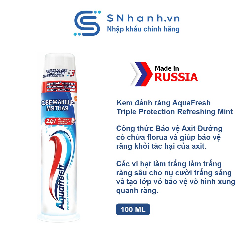 Kem đánh răng AquaFresh Nga 3 tác động Tuýp 100ml