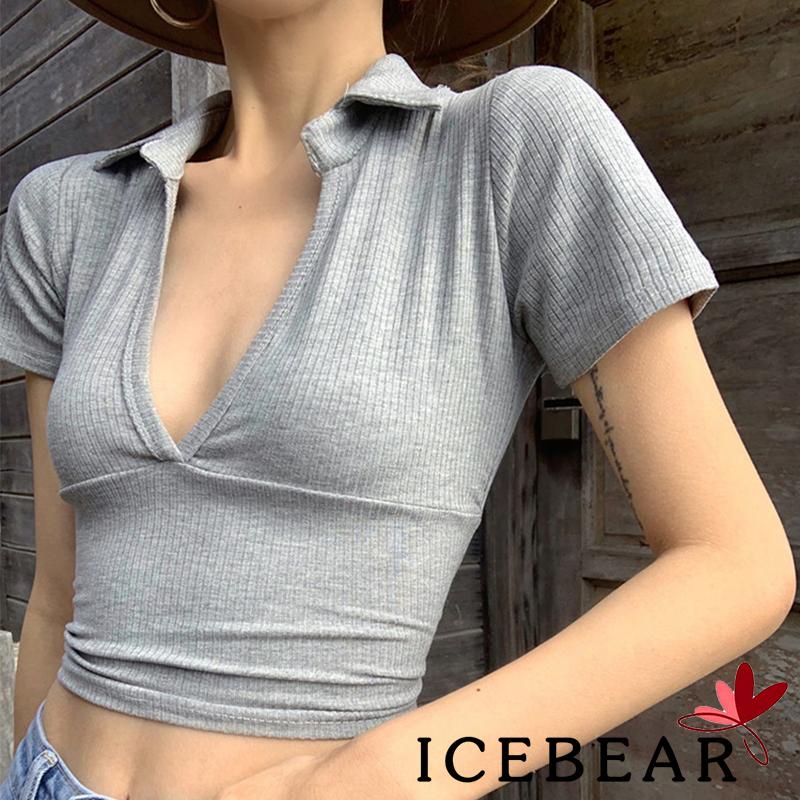 Áo thun nữ ngắn tay cổ chữ V màu sắc thời trang