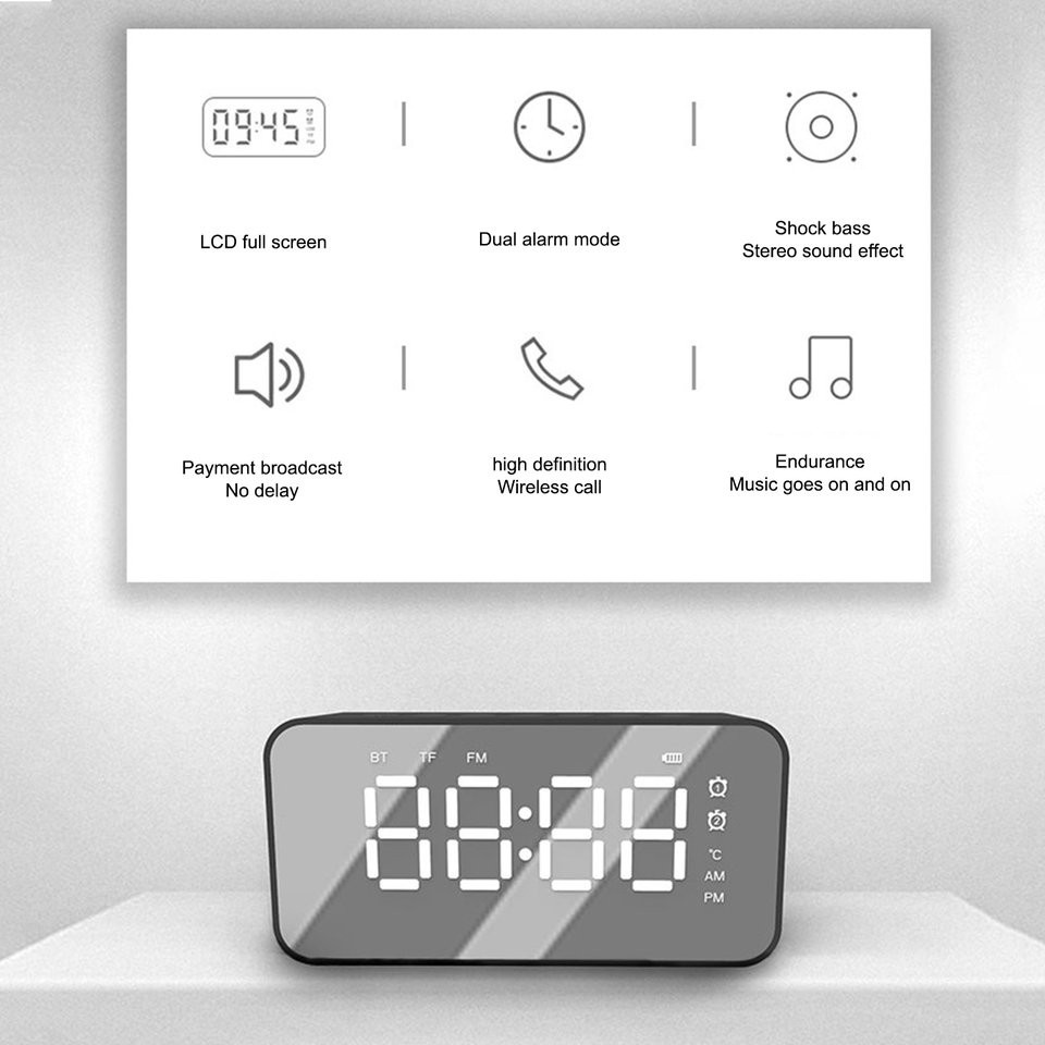 Đồng Hồ Báo Thức Không Dây 5.0 Tích Hợp Đèn Led Và Chức Năng Báo Thức