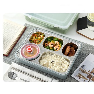 Khay đựng cơm văn phòng,khay cơm inox 5 ngăn có nắp đậy tiện dụng