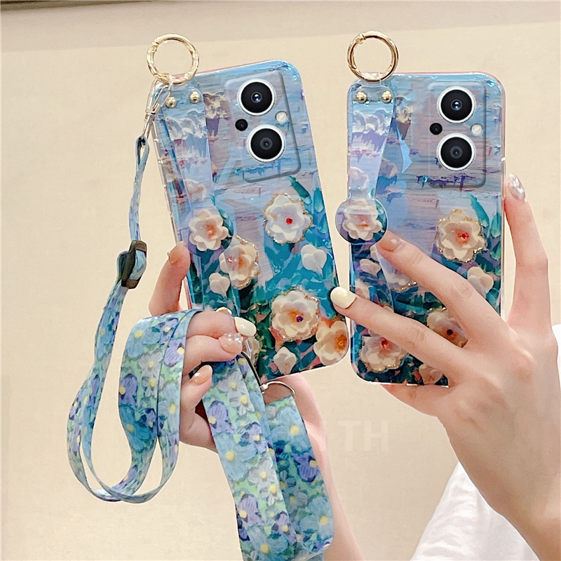 Ốp Điện Thoại Mềm In Hoa Có Dây Đeo Cho OPPO Reno7 Pro 5G Reno7Z Reno6 Pro Reno6Z 5G 4G Reno5 Pro Reno5F Reno7 5G