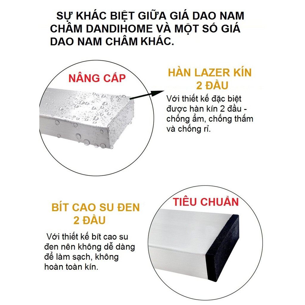 Giá dao nam châm vĩnh cửu inox 304 DandiHome cao cấp (loại dán kính)