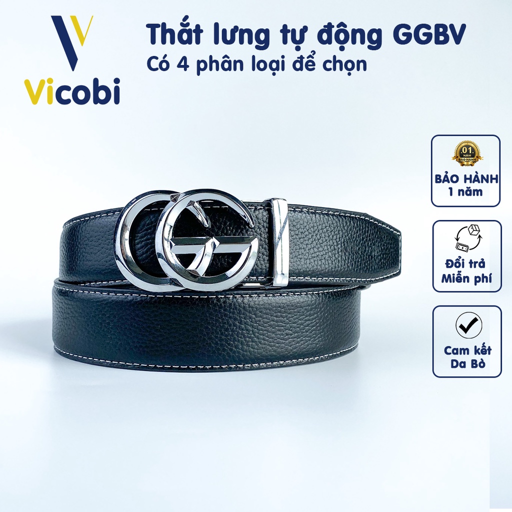 Thắt lưng Nam Da Bò khóa tự động GGBV Vicobi , Dây lưng 3,5cm mặt khóa Bạc hợp kim, made in VietNam