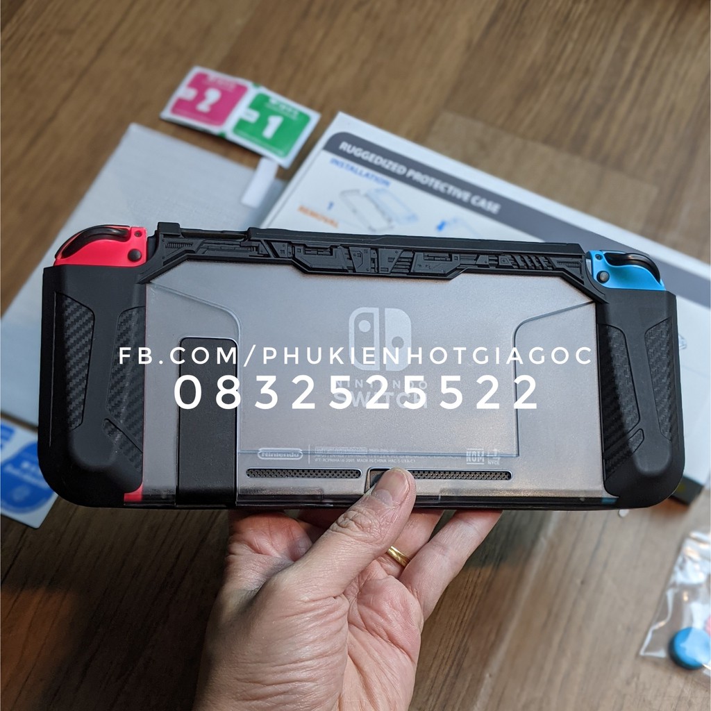 Ốp lưng chống sốc bảo vệ TPU, case gắn được vào dock cho Nintendo Switch ver 1 / ver 2 kèm kính cường lực, bọc núm