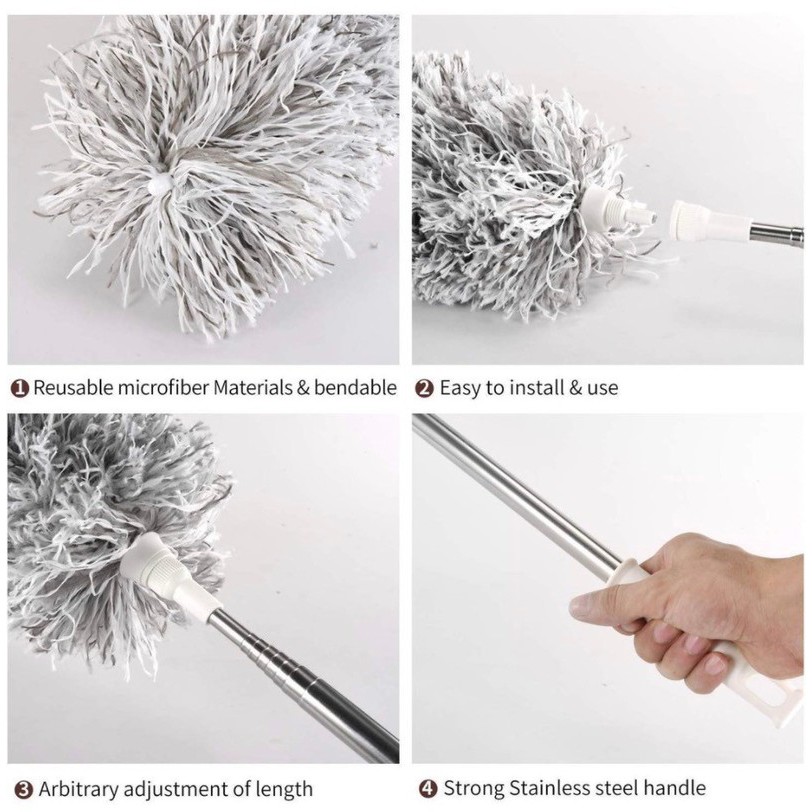 CHỔI LÔNG QUÉT BỤI CÁN INOX RÚT GỌN TẶNG KÈM MÓC TREO 3D