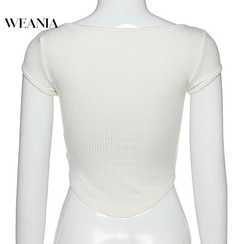 Áo Thun Crop Top Cổ Chữ U Màu Sắc Đơn Giản Thời Trang Mùa Hè Quyến Rũ Cho Nữ