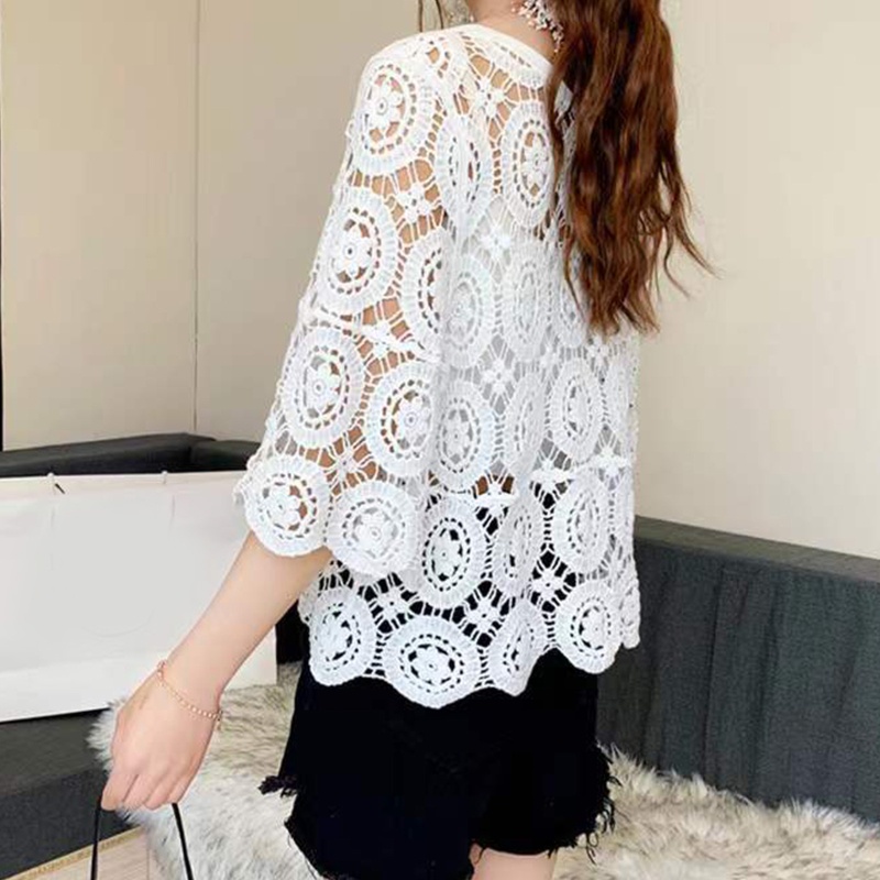 Áo Thun Đan Len Tay Lỡ 3 / 4 Phong Cách Boho Thời Trang Cho Nữ