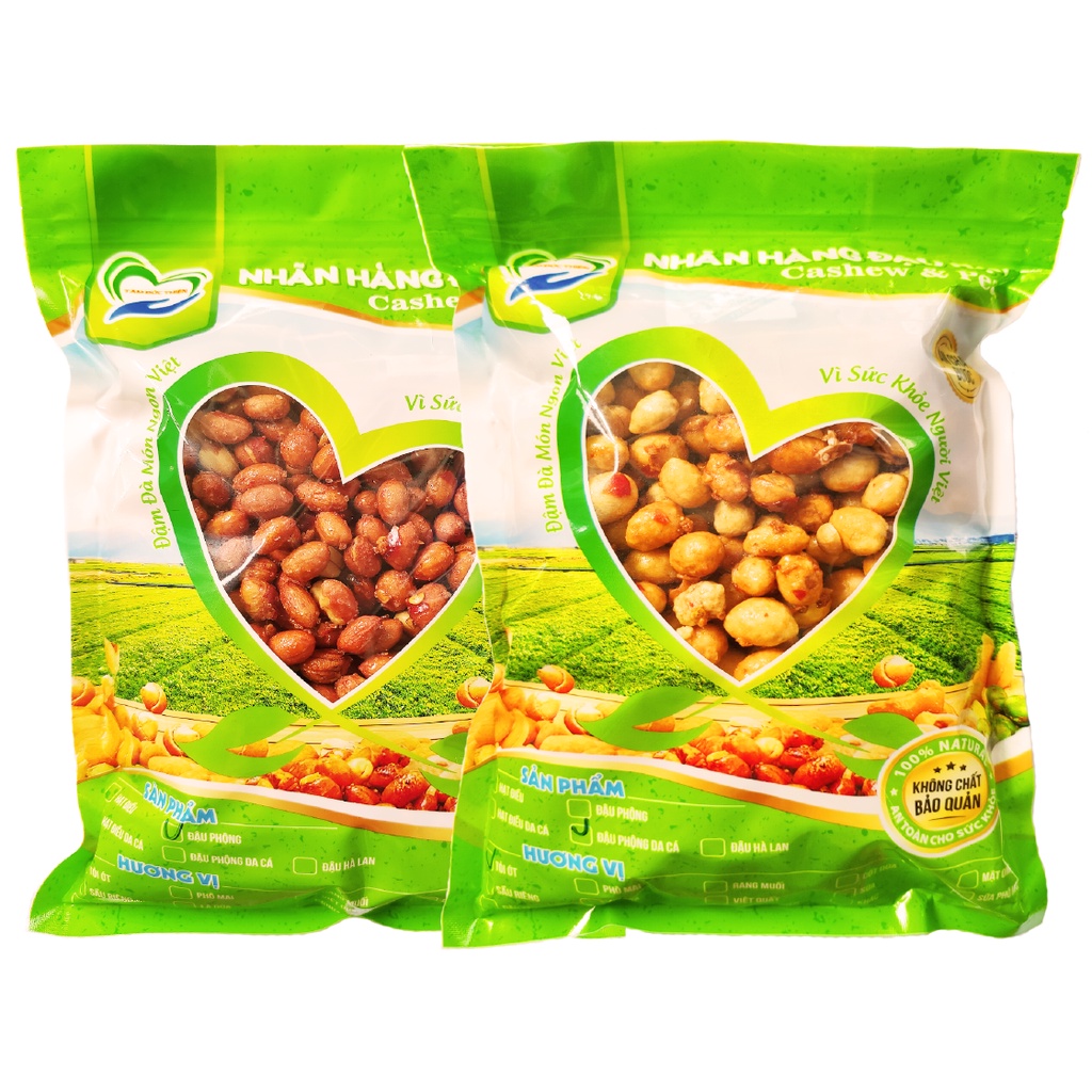Combo 1KG Đậu Phộng 2 Vị: Rang Muối và Da Cá Rang Tỏi Ớt Tâm Đức Thiện 2 x Túi 500GR
