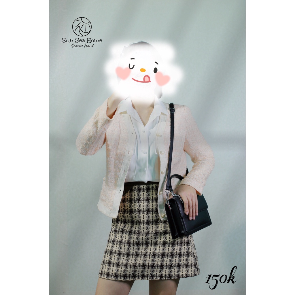 Áo khoác dạ tweed màu hồng secondhand