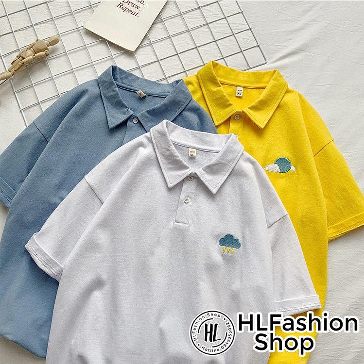 Áo polo thun cổ trụ 5 màu thêu hình icon Thời Tiết, áo thun size có cổ HLFashion