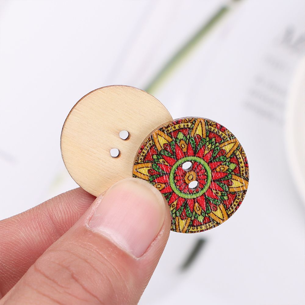 Nút Gỗ Hình Tròn 15mm/20mm/25mm In Họa Tiết Hoa Phong Cách Retro Dùng Làm Đồ Thủ Công DIY