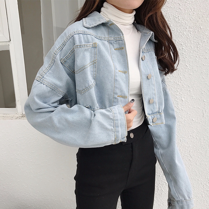 witkey Women's Korean Fall Shoulder Sleeve Denim Jacket Loose Coats
