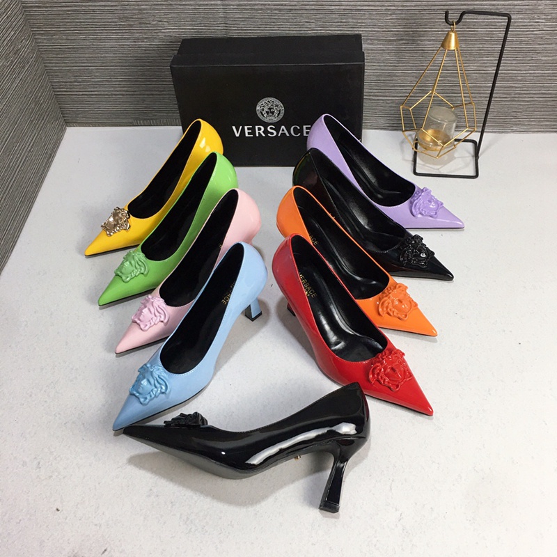 VERSACE Giày Cao Gót Da Mũi Nhọn 7cm Phong Cách Quyến Rũ Cho Nữ