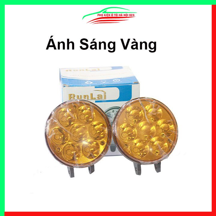 Bộ 2 đèn trợ sáng runlai 7 mắt tròn 11cm cho xe máy ô tô máy xúc máy công trình dùng điện 12/24V