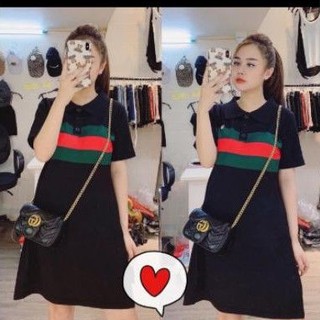 Đầm cổ trụ dáng suông kẻ sọc bigsize