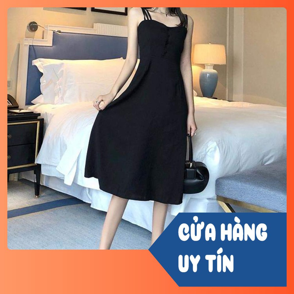 BÁN SỈ VÁY ĐEN 3 DÂY VAI CÚP NGỰC