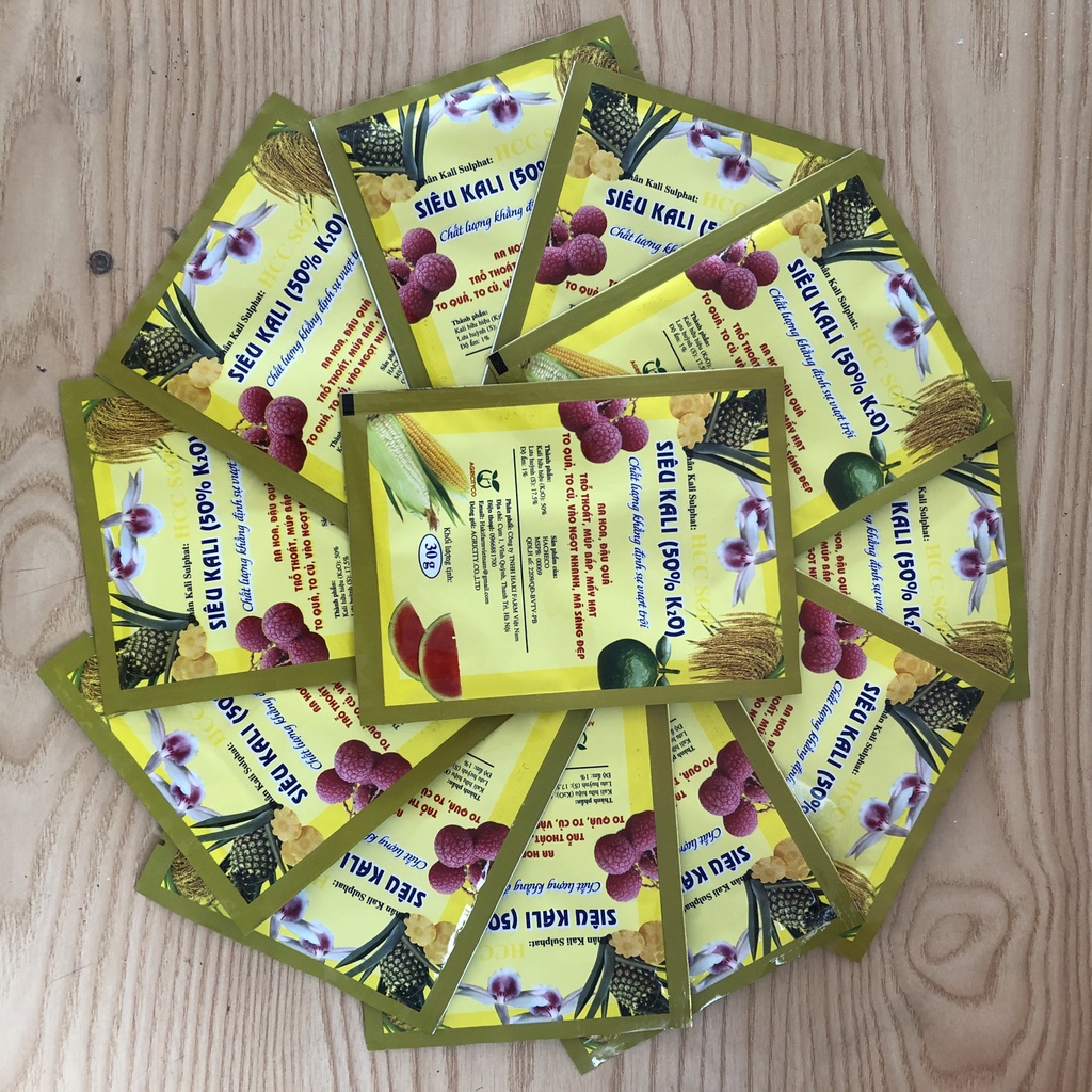 20 GÓI PHÂN BÓN SIÊU KALI - siêu ra hoa, đậu quả, múp bắp, mẩy hạt, to quả, vào ngọt nhanh, mã sáng đẹp 30g