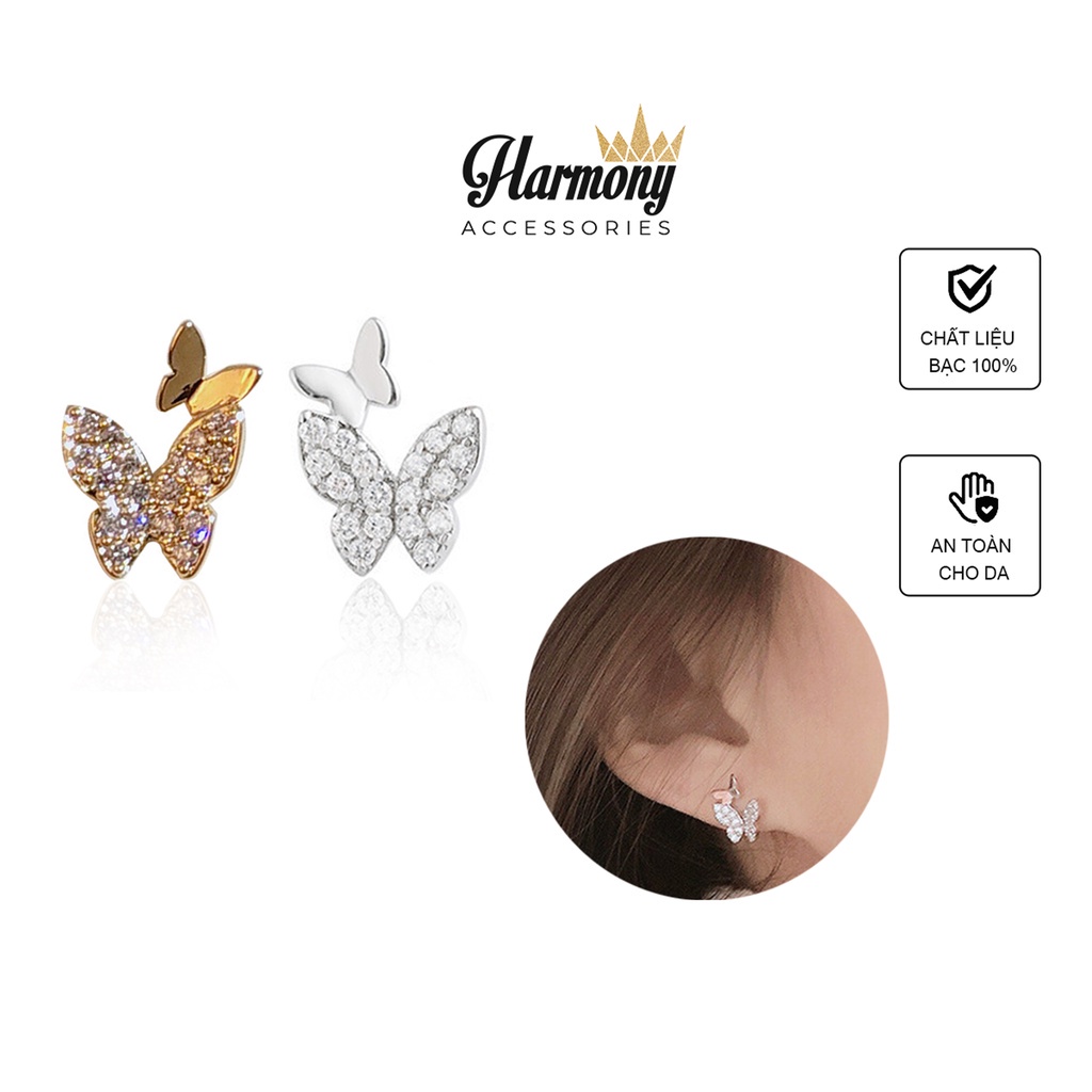 Khuyên tai nữ bạc hồ điệp hình bướm đính đá nhỏ nhắn, đáng yêu, điệu đà | HARMONY ACCESSORIES K34