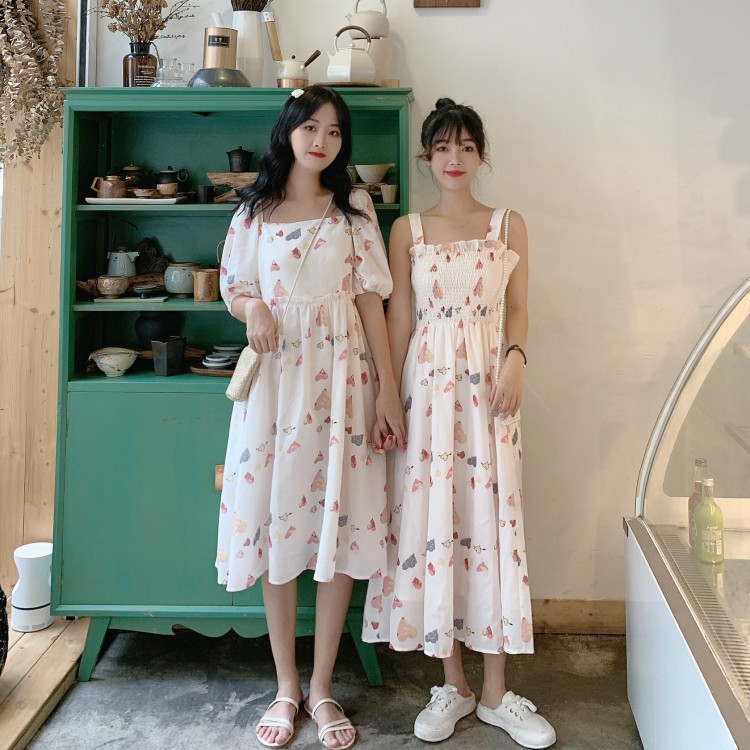 #DR002 🌿 Váy voan dài họa tiết trái tim