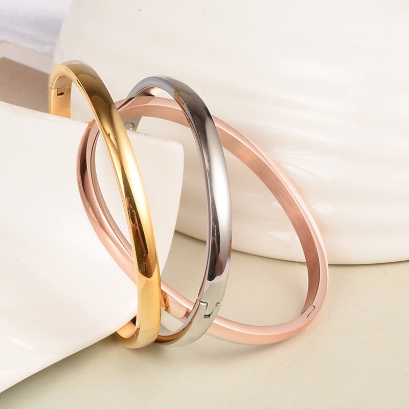 Vòng Tay Thép Titan Mạ Vàng Hồng 18K Hình Oval Đơn Giản Thời Trang Cho Cặp Đôi