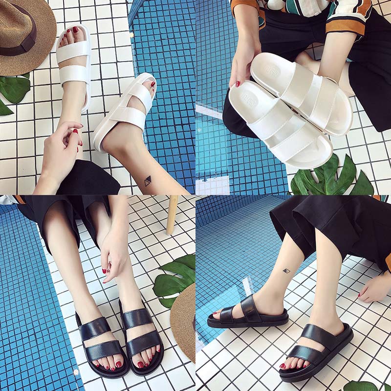 Dép đi biển Đế Bằng Cao Su Màu Trơn Thời Trang Mùa Hè Cho Nữ