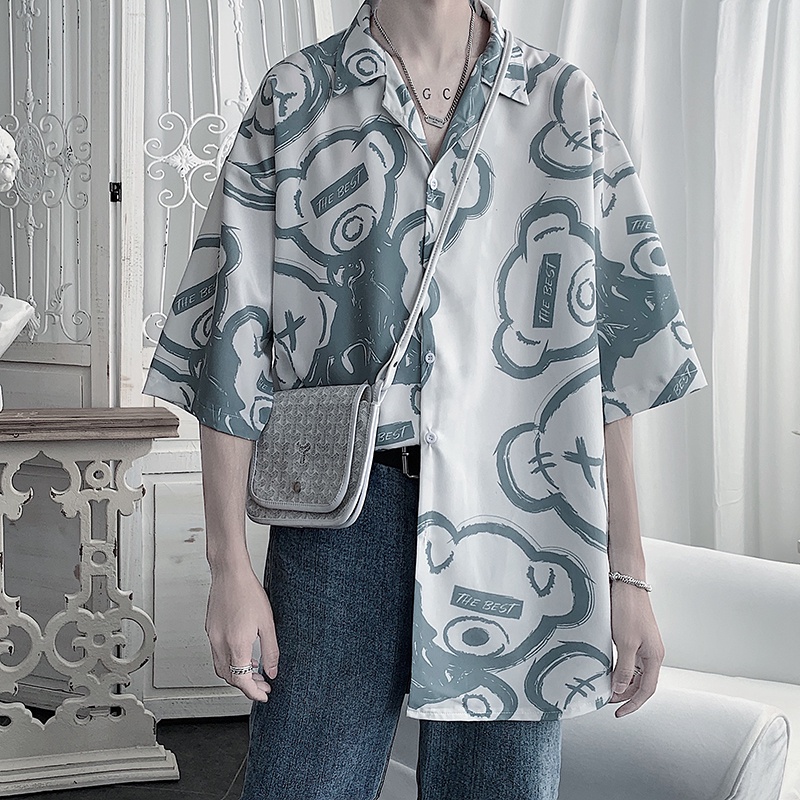 Áo Sơ Mi Tay Ngắn In Hình Gấu Thời Trang Hàn Quốc