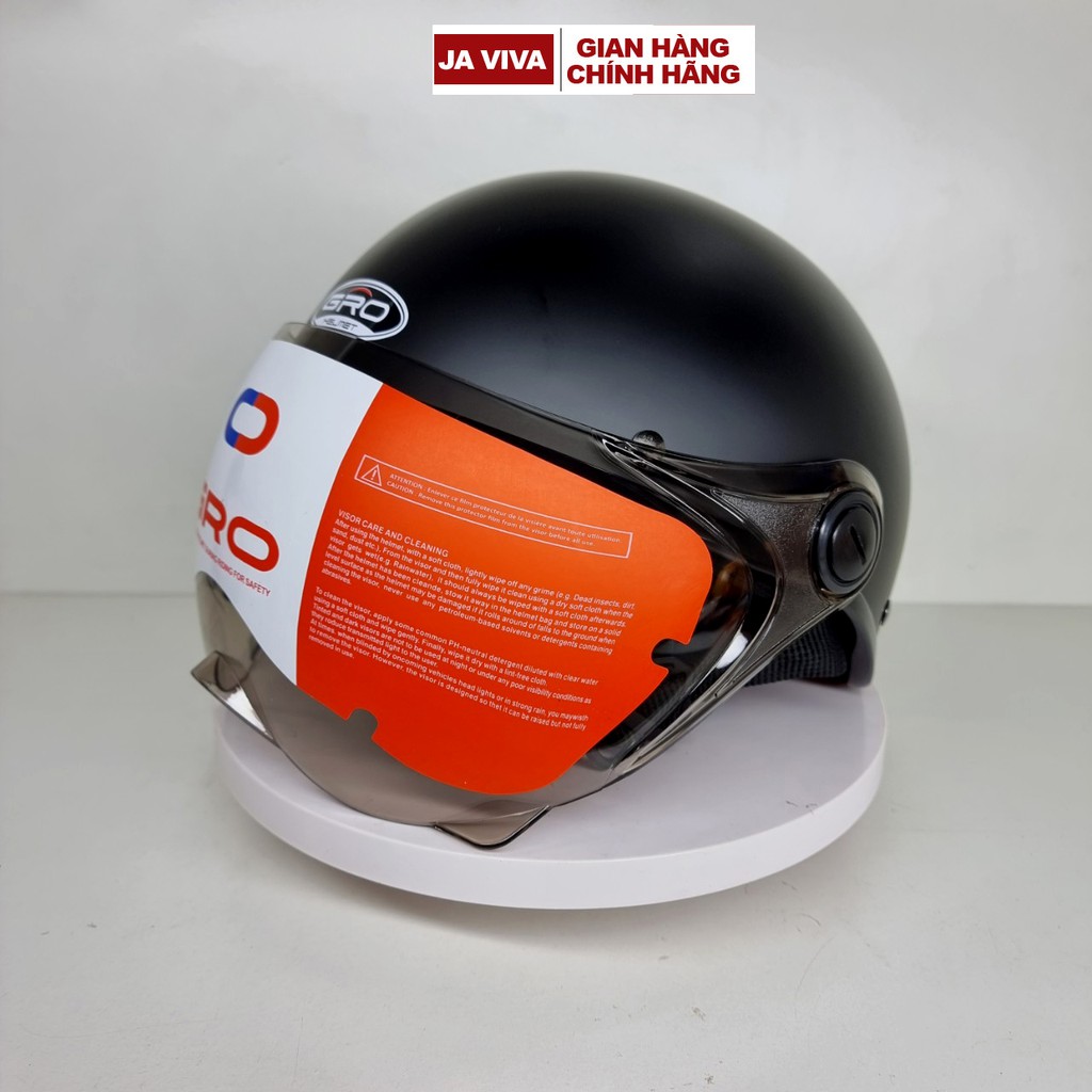 Mũ bảo hiểm nữ nửa, nón bảo hiểm chính hãng GRO có kính ngắn, size 54-58cm, nhiều màu