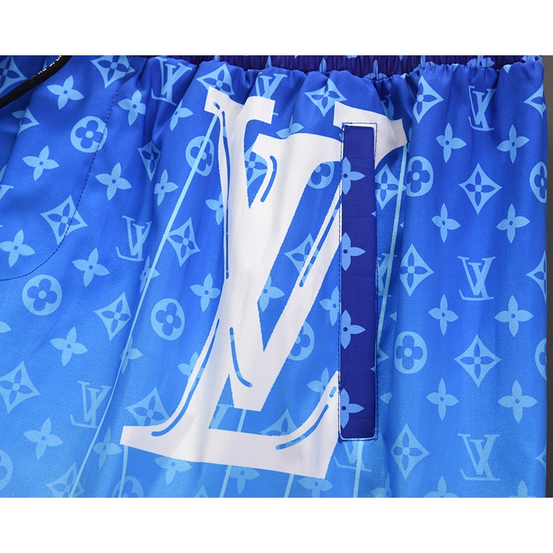 Quần Short In Logo LV Màu Xanh Gradient Thoải Mái Thời Trang Cho Nam