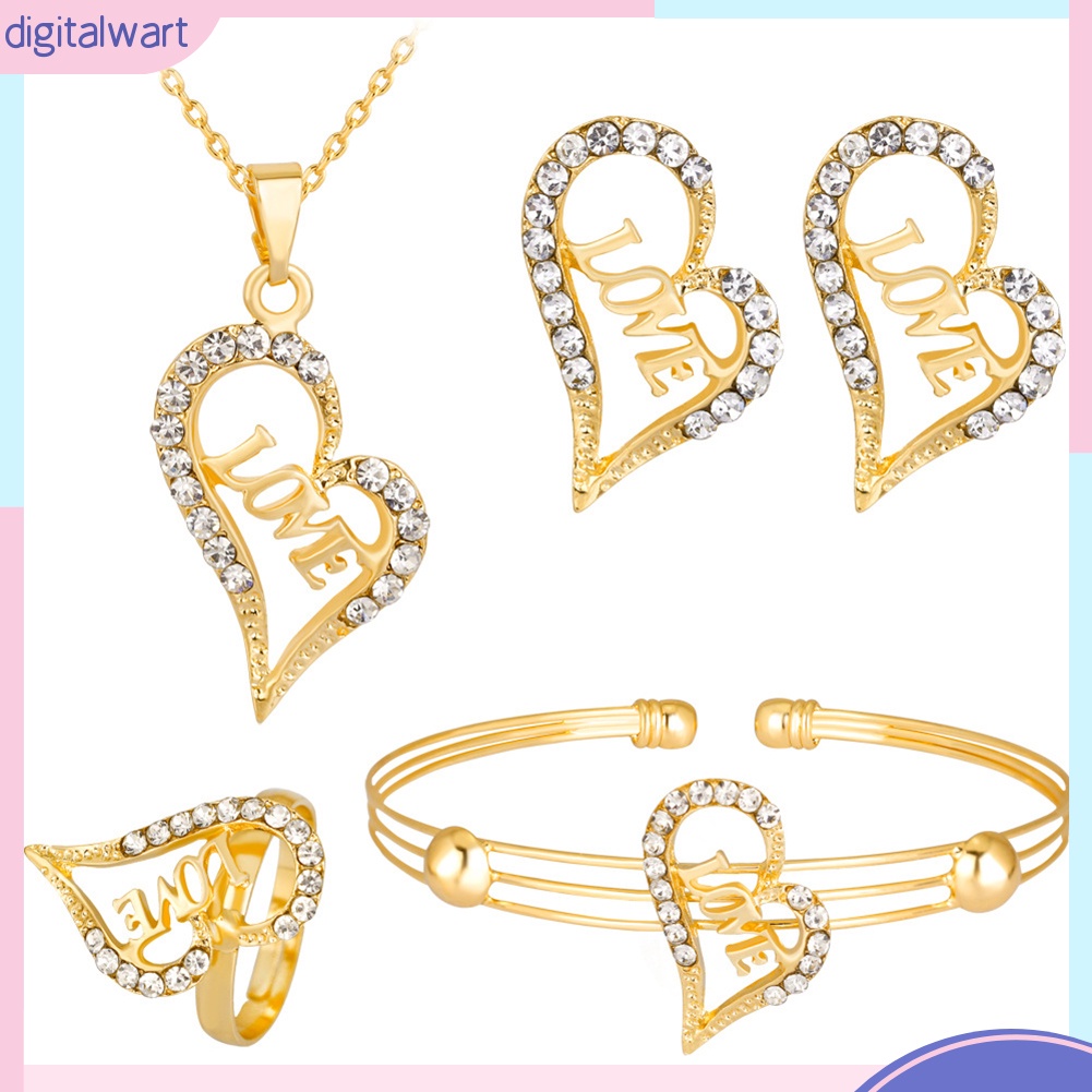 Bộ trang sức hợp kim hình trái tim đính đá thời trang sang trọng dành cho nữ