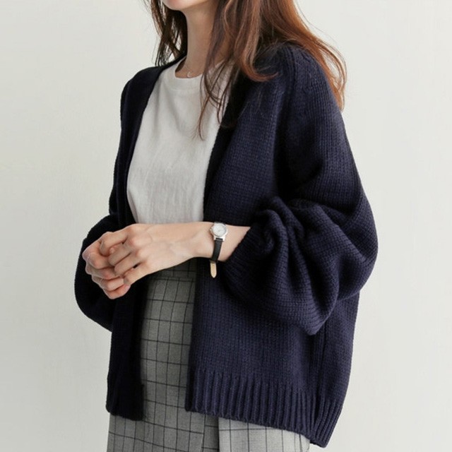 🌱🌱Áo Khoác Cardigan Dệt Kim Dáng Rộng Màu Xanh Đen Phong Cách Hàn Quốc Cho Nữ