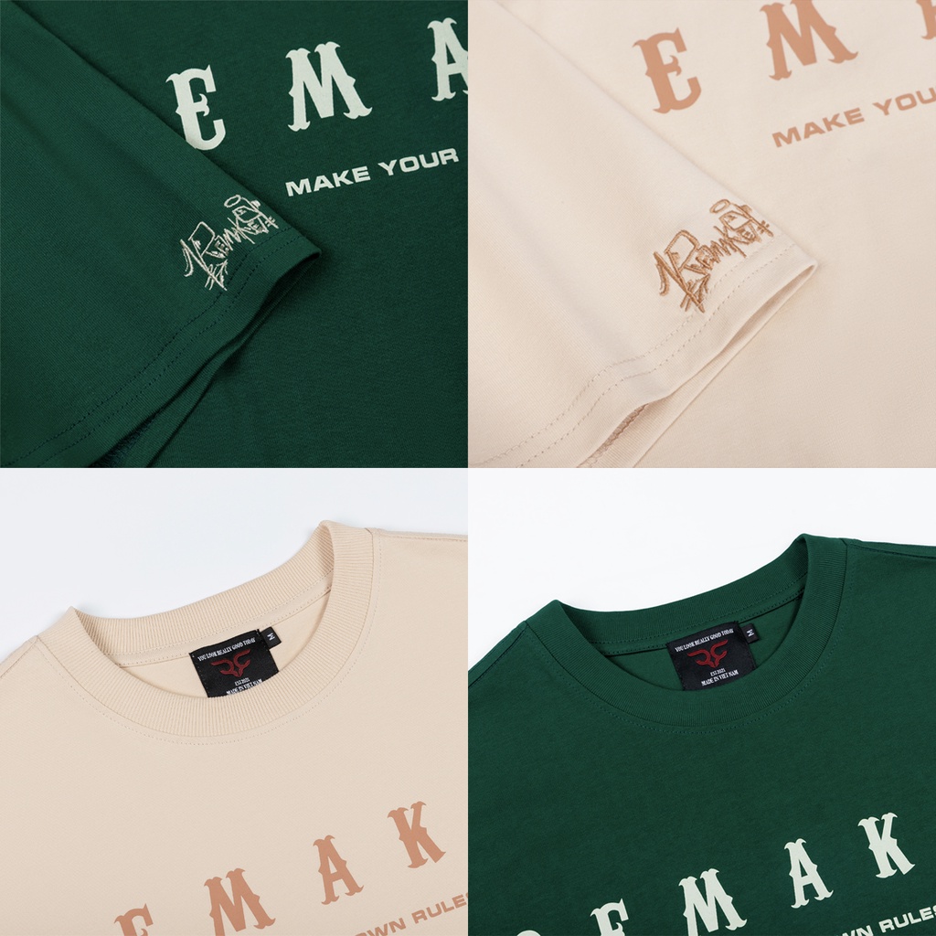 Áo Thun Tay Lỡ REMAKER Weesew Tee Oversize Unisex - Xanh Lá/Kem - Local Brand Chính Hãng