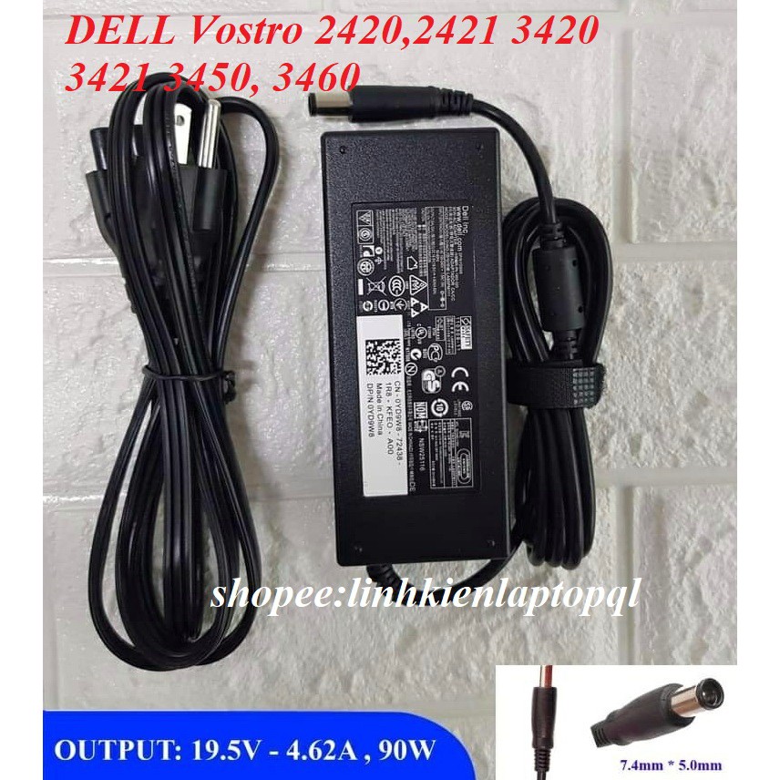 Sạc Laptop DELL Vostro 2420 2421 3420 3421 3450 3460 19.5V - 4.62A (90w) Chân Kim To 7.4mm x 5.0mm - Nhập Khẩu