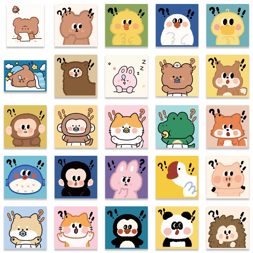 Bộ 50 miếng dán trang trí hình động vật hoạt hình đáng yêu