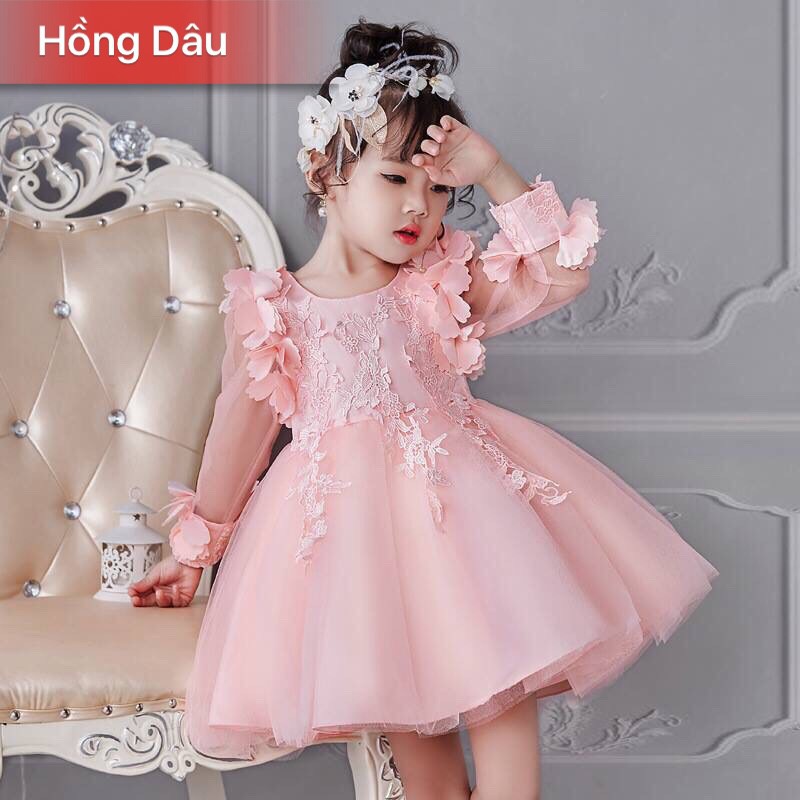 Đầm công chúa phi mờ đính hoa cắt lazer (1-10)