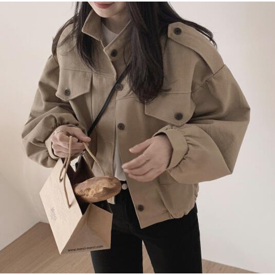 Áo khoác cổ đứng màu trơn thiết kế có túi trẻ trung 37715