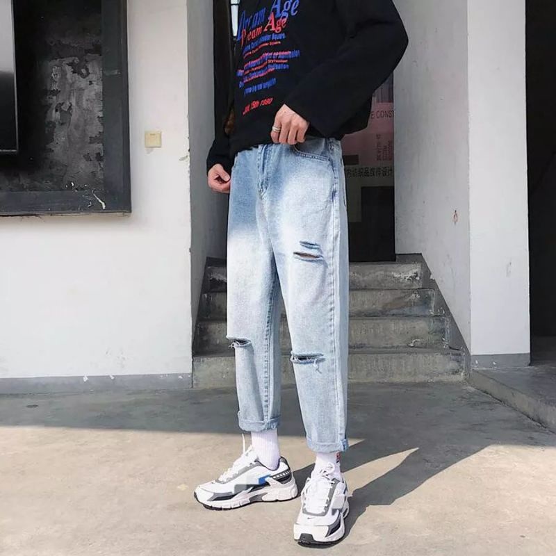 quần baggy jean nam rách gối ống rộng suông chất bò cao cấp vải đẹp 011 | BigBuy360 - bigbuy360.vn