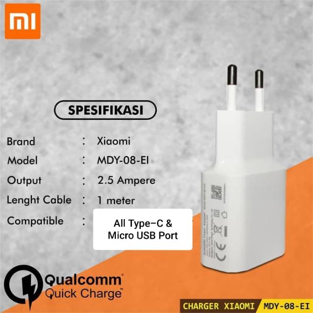 Củ Sạc Nhanh Xiaomi 2.5a 9v Cổng Micro Usb / Type C Qc 2.0 & 3.0 100% Note 3 Note 4x Mi4c, Mi5