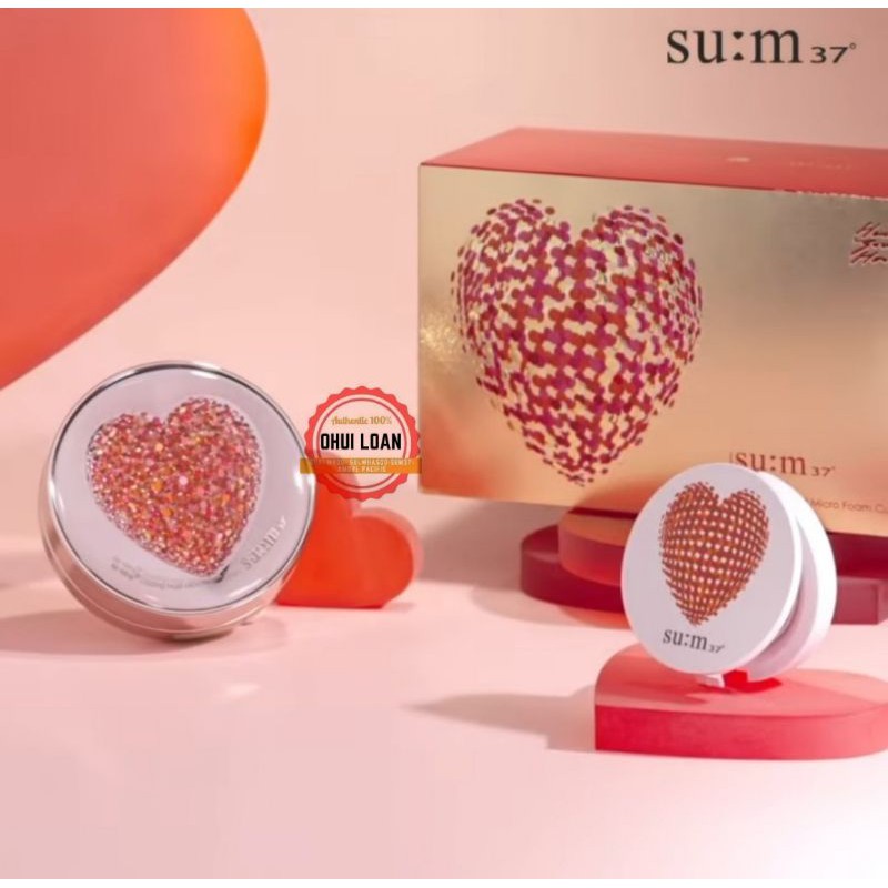 set phấn nước cushion su:m37 siêu mịn căng mượt chuẩn hàn dazzling moist micro foam