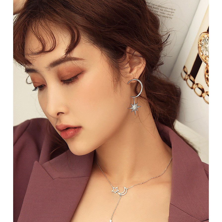 Bông tai đính đá lấp lánh họa tiết trăng sao BT119