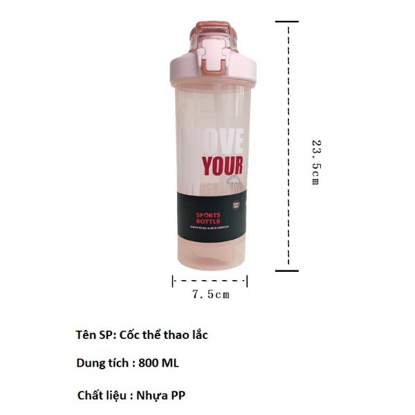 Bình Nước tập Gym, Chơi Thể Thao Thể Hình, Dung Tích 800ml, Kèm Quả Lắc Ann Gym Store