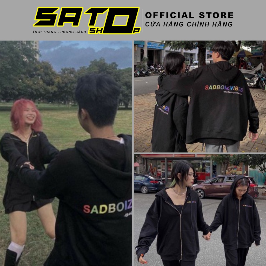 Áo Khoác Hoodie SADBOIZVIBES Zipper , Chất Nỉ Local Brand Sadboiz 7 Màu Hình In Chữ Thêu Full Tag SATO SHOP