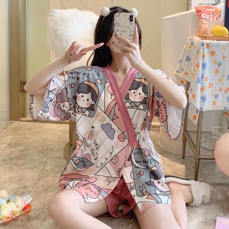 Bộ đồ bầu Ngủ Chất Thun Sữa kiểu dáng KIMONO mặc nhà chất mềm mát cho mẹ bầu BĐ858