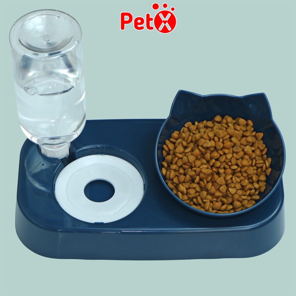 Bát ăn cho mèo chó thú cưng có đế chống lật chống gù và bình nước tự động bằng nhựa hình tai mèo