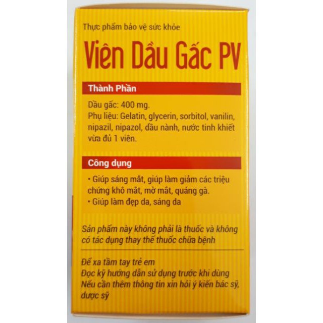 VIÊN DẦU GẤC PV - SÁNG MẮT - ĐẸP DA, CHỐNG LÃO HÓA