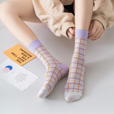 [RẺ VÔ ĐỊCH] Tất nữ cổ cao caro sọc tím thủy chung phong cách hàn quốc, Free ship từ 50k