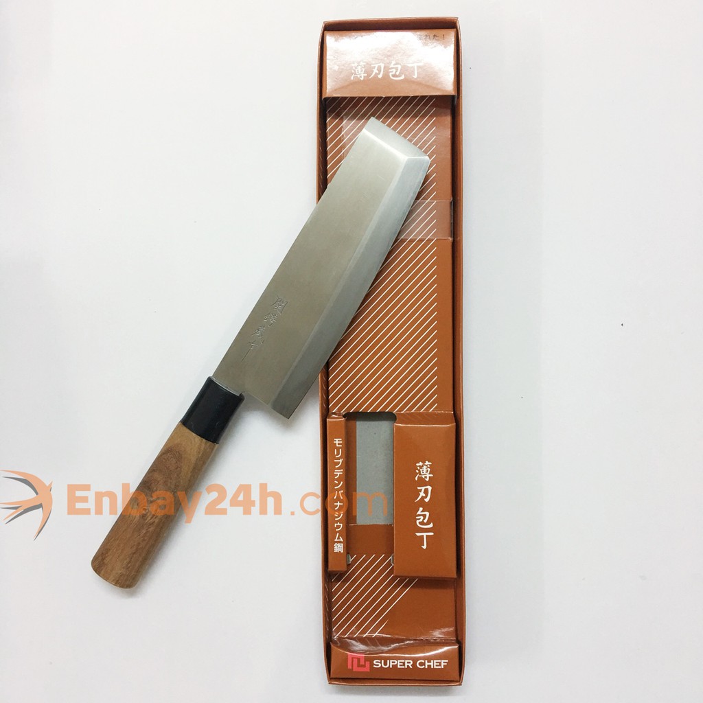 Dao thái cán gỗ cao cấp Super Chef lưỡi 17cm công nghệ Nhật Bản Dao-8 (đầu vuông)