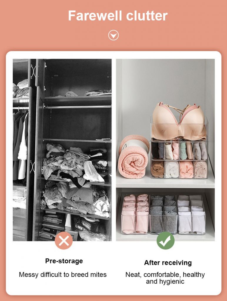 Hộp Đựng Vớ / Đồ Lót Nhiều Ngăn Trong Suốt Tiện Dụng 2020