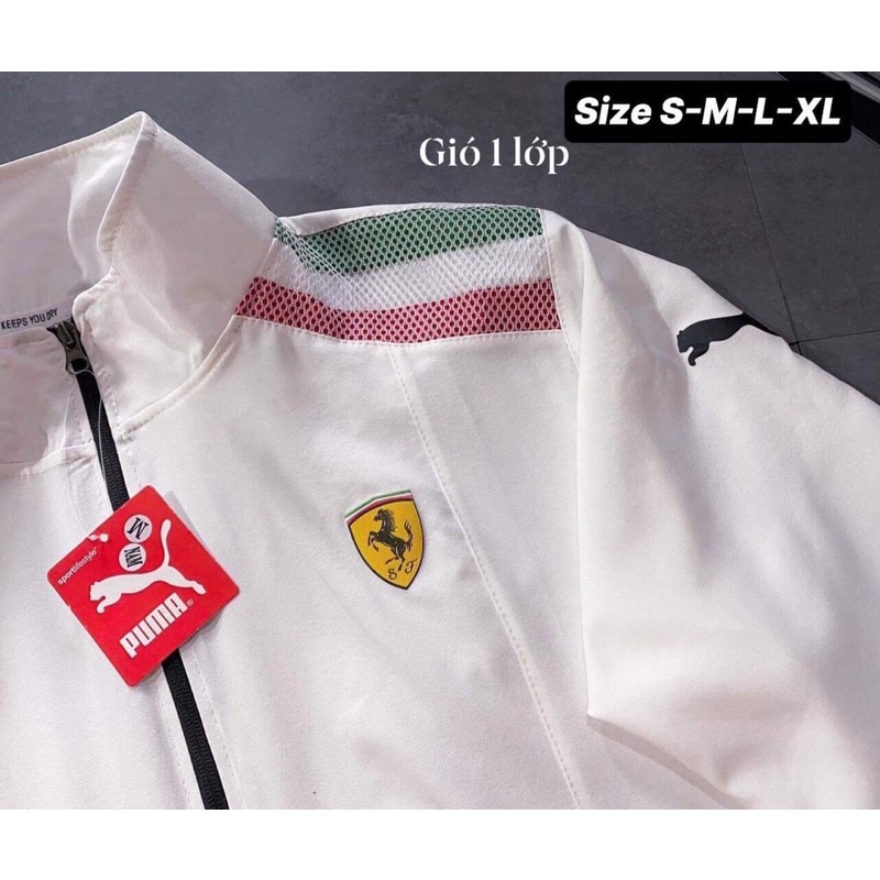 Áo Khoác Gió Nhẹ nam nữ Chống Nắng 2 Lớp FERRARI SPORT Màu Trắng Và Đen Thể Thao - Áo Khoác Gió Nam Nữ Thời Trang