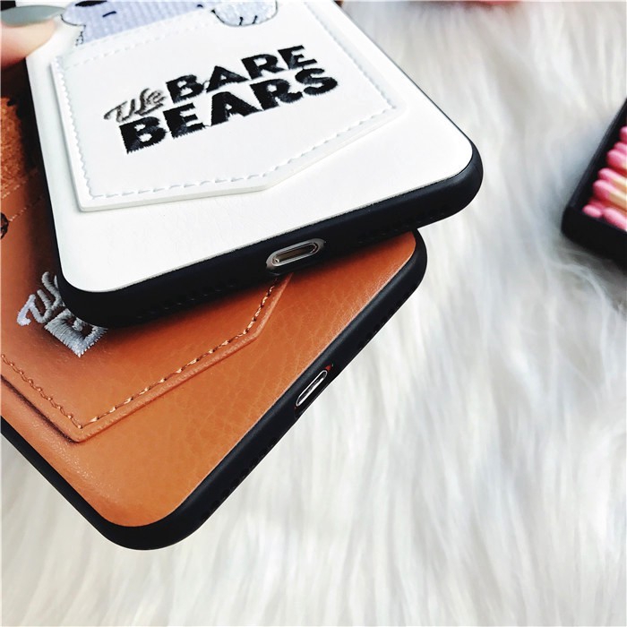 Ốp điện thoại phối da in hình gấu dễ thương có ngăn đựng thẻ cho iPhone 12 11 Pro Max Mini 6 6S Plus 7 7 Plus 8 8 Plus X XS Max XR | BigBuy360 - bigbuy360.vn