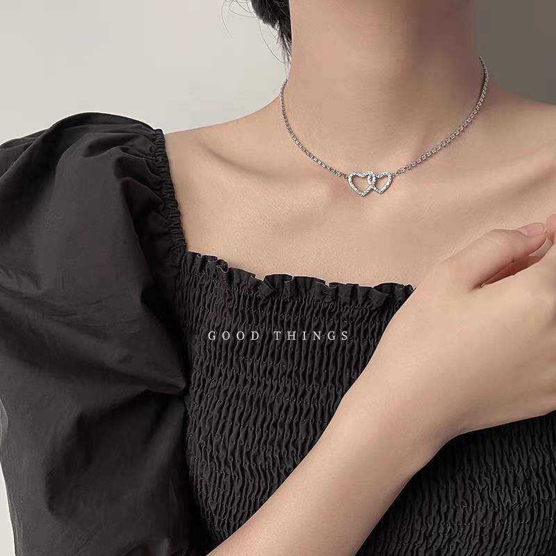 Vòng cổ Hình Trái Tim Đính Đá Thời Trang Cho Nữ